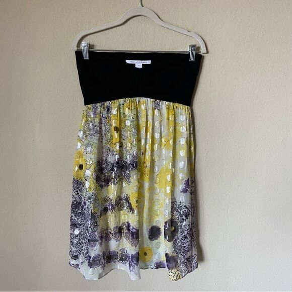 Diane Von Furstenberg Silk Mini Yellow Dress Asti Met Dot Strapless Size 4 - Picture 7 of 10